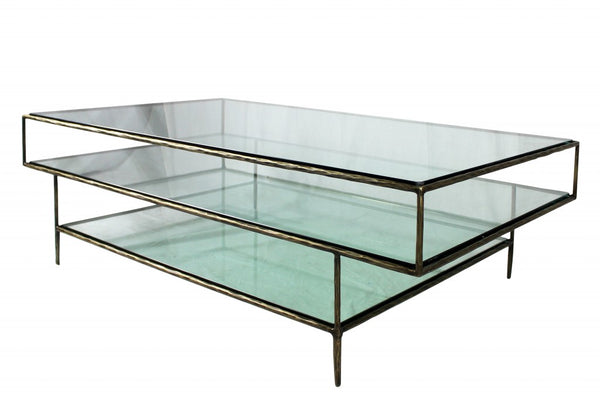 Homeroots Clear Glass Triple Layered Coffee Table   400869