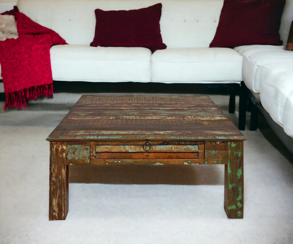 Homeroots Square Distressed Wooden Coffee Table   400871