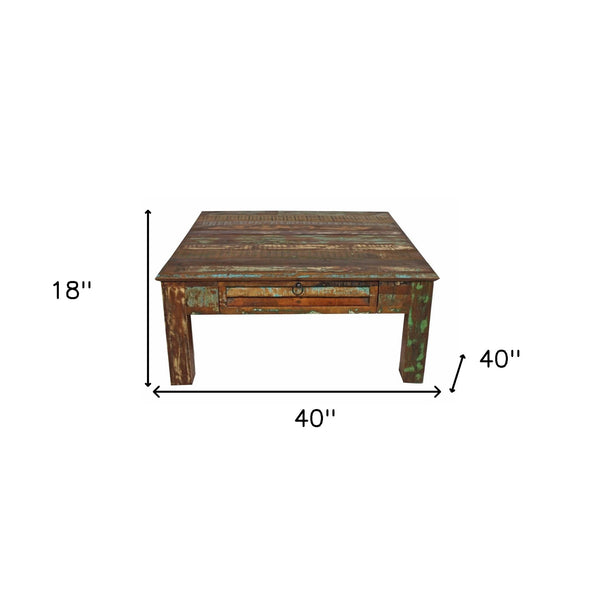 Homeroots Square Distressed Wooden Coffee Table   400871