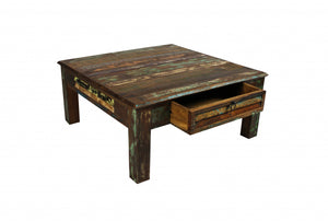 Homeroots Square Distressed Wooden Coffee Table   400871