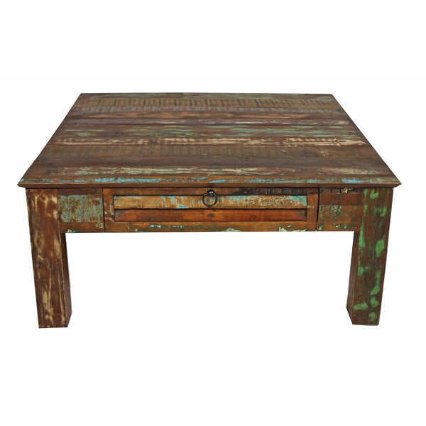 Homeroots Square Distressed Wooden Coffee Table   400871