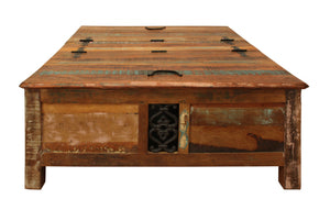 Homeroots 60" Green And Brown  Solid Wood Distressed Lift Top Coffee Table   400872