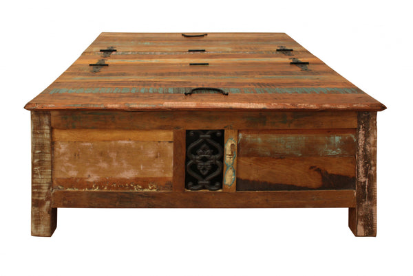 Homeroots 60" Green And Brown  Solid Wood Distressed Lift Top Coffee Table   400872