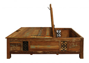 Homeroots 60" Green And Brown  Solid Wood Distressed Lift Top Coffee Table   400872