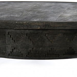 Homeroots Black Carved Round Wooden Coffee Table   400877