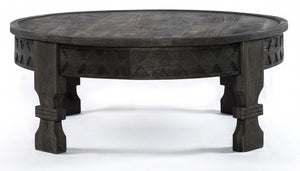 Homeroots Black Carved Round Wooden Coffee Table   400877