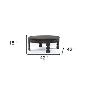 Homeroots Black Carved Round Wooden Coffee Table   400877