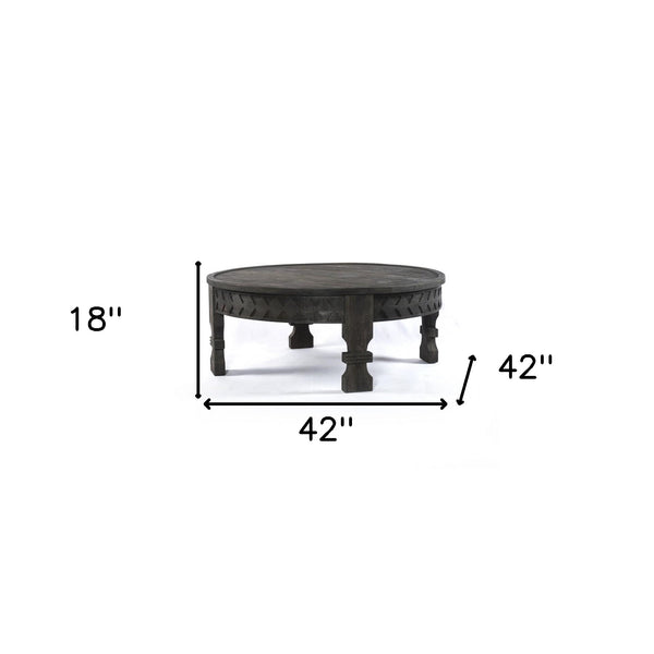 Homeroots Black Carved Round Wooden Coffee Table   400877