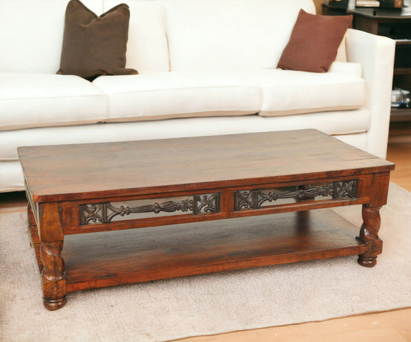 Homeroots Brown Rectangular Wooden Coffee Table   400879