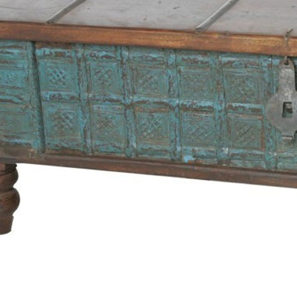 HomeRoots 50" Rustic Solid Wood Lift-Top Coffee Table in Brown & Green – Versatile, Handcrafted, Eco-Friendly Design 400880