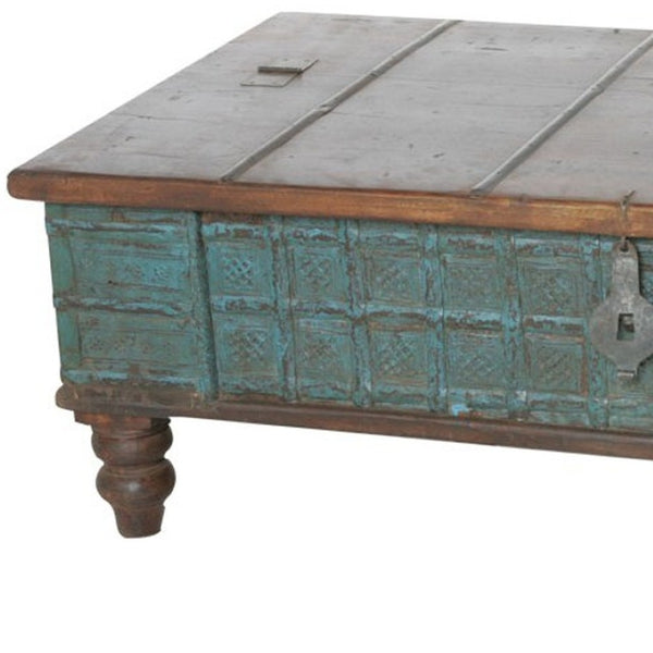 HomeRoots 50" Rustic Solid Wood Lift-Top Coffee Table in Brown & Green – Versatile, Handcrafted, Eco-Friendly Design 400880
