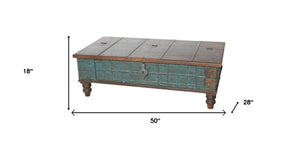 HomeRoots 50" Rustic Solid Wood Lift-Top Coffee Table in Brown & Green – Versatile, Handcrafted, Eco-Friendly Design 400880