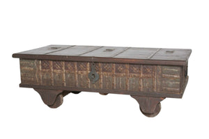 HomeRoots 50" Brown Solid Wood Lift Top Coffee Table with Hidden Storage and Rolling Casters for Versatile Use 400881