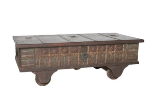 HomeRoots 50" Brown Solid Wood Lift Top Coffee Table with Hidden Storage and Rolling Casters for Versatile Use 400881