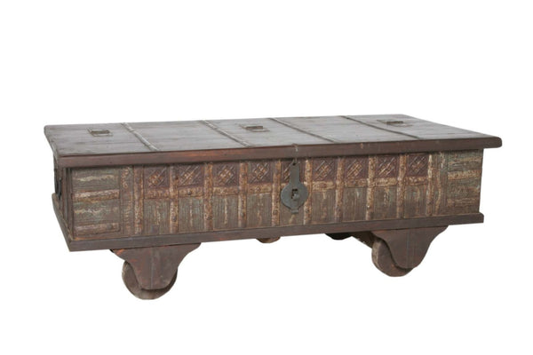 HomeRoots 50" Brown Solid Wood Lift Top Coffee Table with Hidden Storage and Rolling Casters for Versatile Use 400881