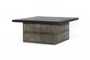 Homeroots Rustic Brown Carved Wood Storage Coffee Table   400883