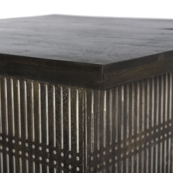 Homeroots Rustic Brown Carved Wood Storage Coffee Table   400883