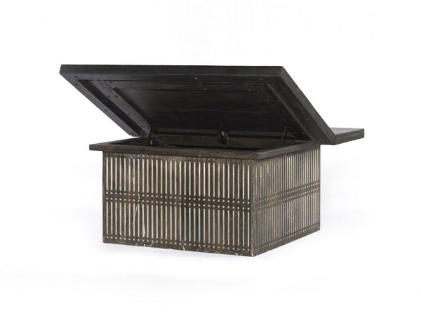 Homeroots Rustic Brown Carved Wood Storage Coffee Table   400883