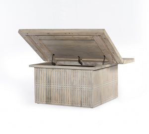 Homeroots Rustic Graywash Carved Wood Storage Coffee Table   400884