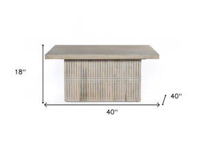 HomeRoots 40" Ivory Solid Wood Lift-Top Coffee Table with Hidden Storage & Hand-Carved Elegance for Living Rooms 400884
