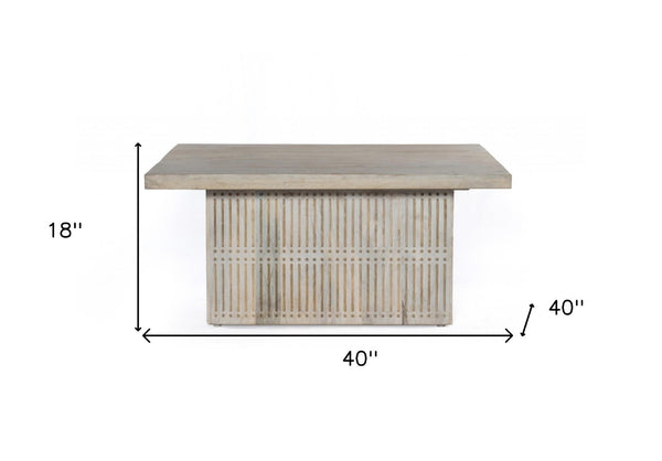 HomeRoots 40" Ivory Solid Wood Lift-Top Coffee Table with Hidden Storage & Hand-Carved Elegance for Living Rooms 400884