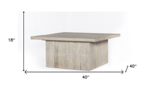 Homeroots Rustic Graywash Carved Wood Storage Coffee Table   400884