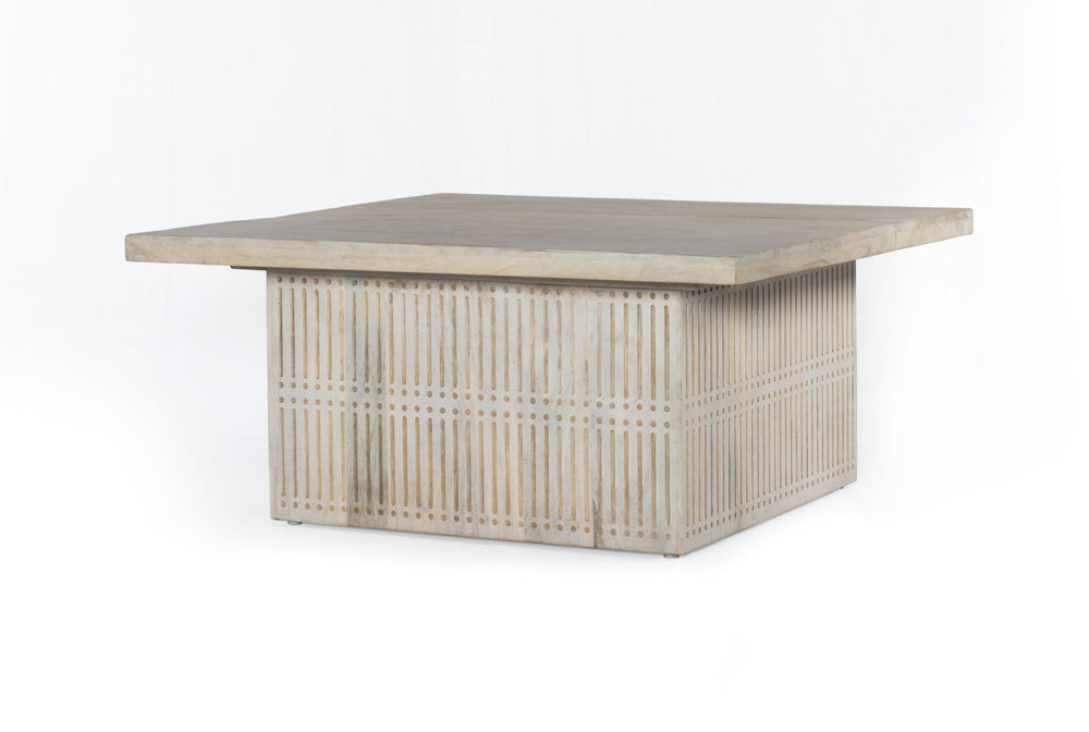 Homeroots Rustic Graywash Carved Wood Storage Coffee Table   400884