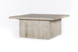 Homeroots Rustic Graywash Carved Wood Storage Coffee Table   400884