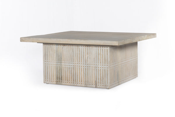 Homeroots Rustic Graywash Carved Wood Storage Coffee Table   400884