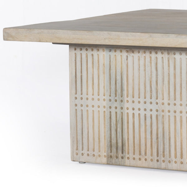 Homeroots Rustic Graywash Carved Wood Storage Coffee Table   400884