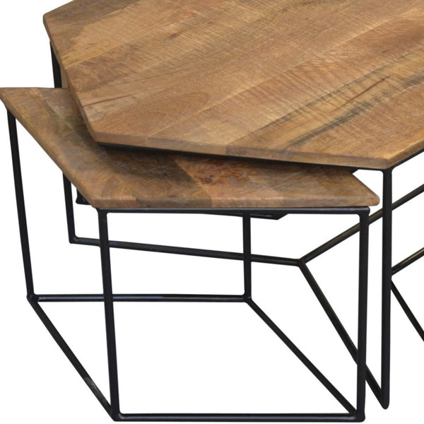 Homeroots Set Of 4 Geometric Wooden Coffee Tables   400887