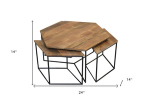 Homeroots Set Of 4 Geometric Wooden Coffee Tables   400887