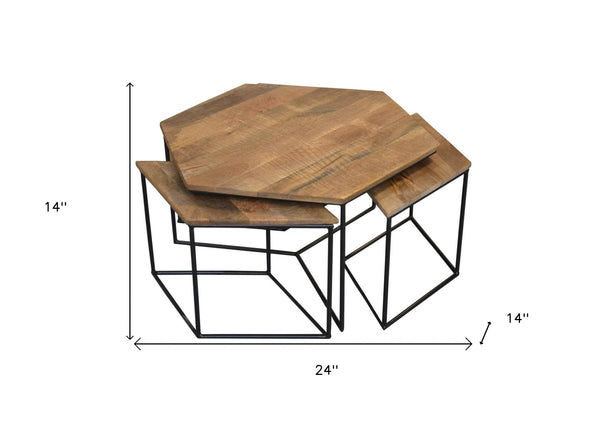 Homeroots Set Of 4 Geometric Wooden Coffee Tables   400887