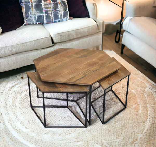 Homeroots Set Of 4 Geometric Wooden Coffee Tables   400887