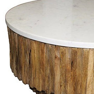 Homeroots Round Marble Top And Wooden Strips Coffee Table   400888