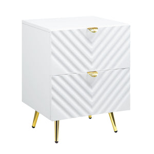 English Elm Gaines White High Gloss Nightstand with Wave Design, 2 Drawers, Metal Legs, Smooth Glide Storage B2726P256319