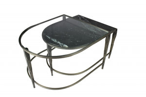 Homeroots Set Of 2 Black Marble Top And Glass Coffee Tables   400890