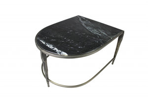 Homeroots Set Of 2 Black Marble Top And Glass Coffee Tables   400890