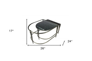 Homeroots Set Of 2 Black Marble Top And Glass Coffee Tables   400890