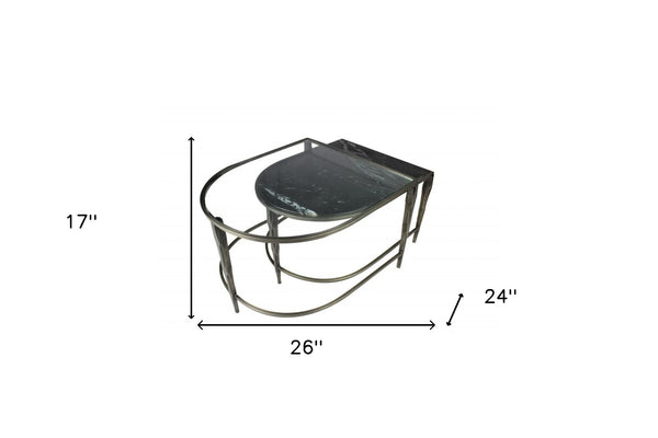 Homeroots Set Of 2 Black Marble Top And Glass Coffee Tables   400890