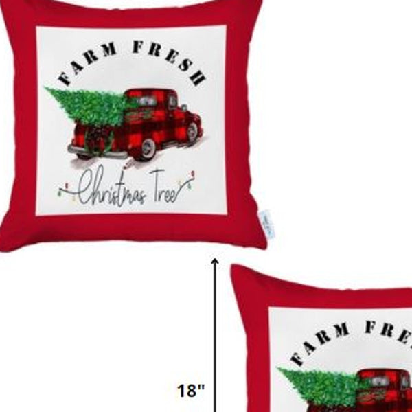 Homeroots Set Of 2 Christmas Buffalo Check Pick Up Truck Throw Pillows   400895