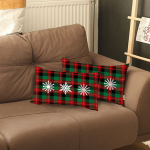 Homeroots Set Of 2 Christmas Snowflake Trio Plaid Lumbar Throw Pillows   400898