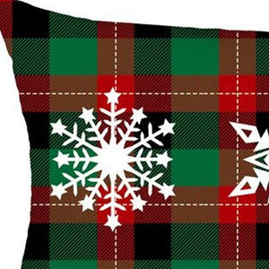 Homeroots Set Of 2 Christmas Snowflake Trio Plaid Lumbar Throw Pillows   400898