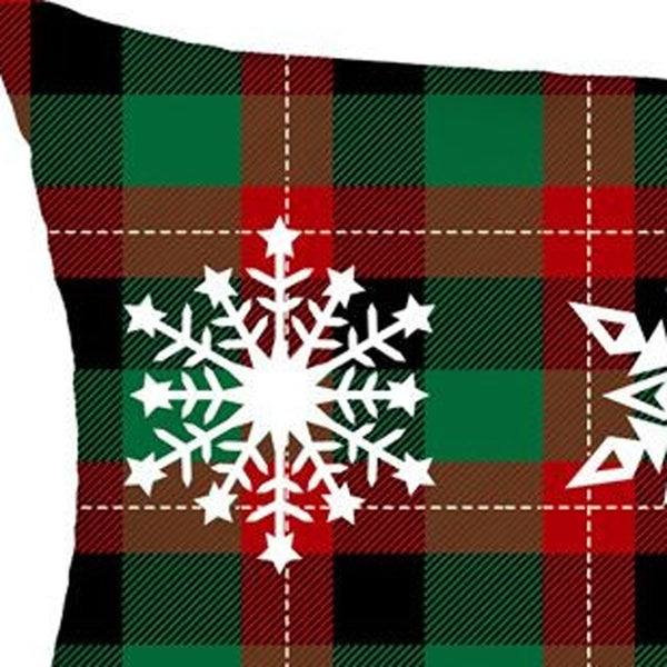 Homeroots Set Of 2 Christmas Snowflake Trio Plaid Lumbar Throw Pillows   400898