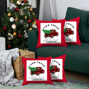 HomeRoots Set of Four 18x18 Red Plaid Christmas Tree Throw Pillows – Festive, Durable, and Easy to Clean! 400899