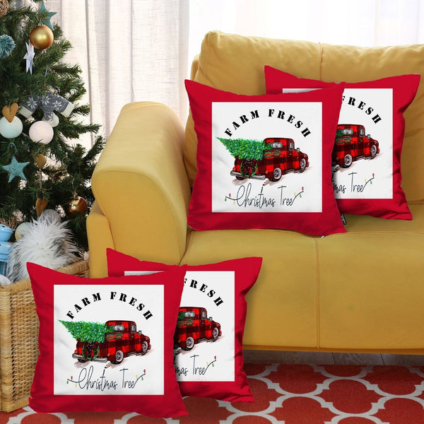 HomeRoots Set of Four 18x18 Red Plaid Christmas Tree Throw Pillows – Festive, Durable, and Easy to Clean! 400899