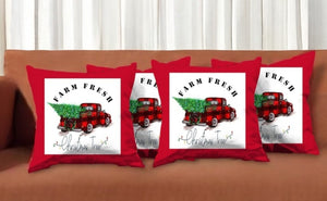 HomeRoots Set of Four 18x18 Red Plaid Christmas Tree Throw Pillows – Festive, Durable, and Easy to Clean! 400899