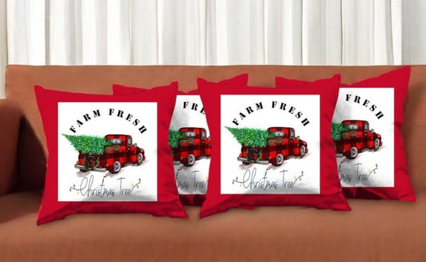 HomeRoots Set of Four 18x18 Red Plaid Christmas Tree Throw Pillows – Festive, Durable, and Easy to Clean! 400899