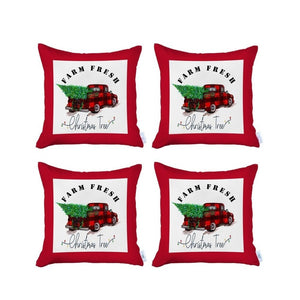 HomeRoots Set of Four 18x18 Red Plaid Christmas Tree Throw Pillows – Festive, Durable, and Easy to Clean! 400899