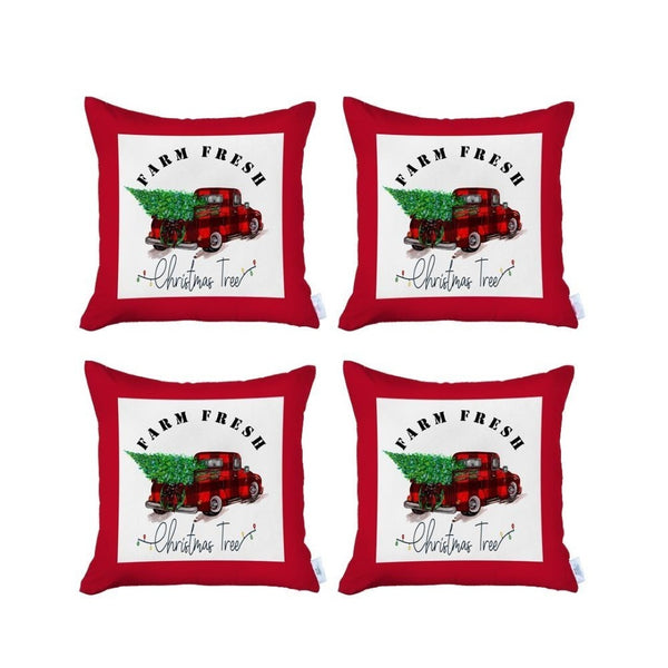 HomeRoots Set of Four 18x18 Red Plaid Christmas Tree Throw Pillows – Festive, Durable, and Easy to Clean! 400899